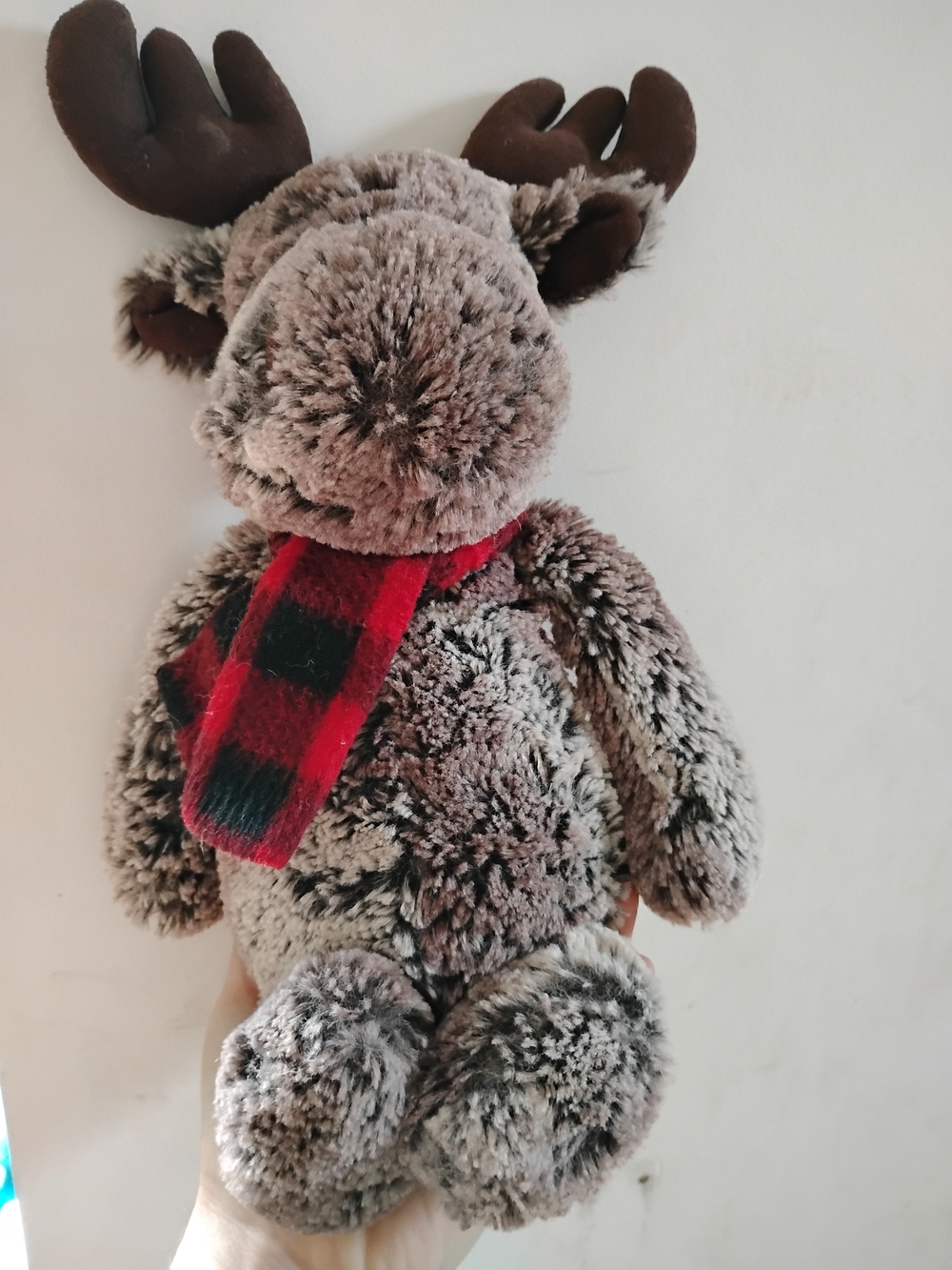 Jellycat Plush Grey Moose with Red Plaid Scarf